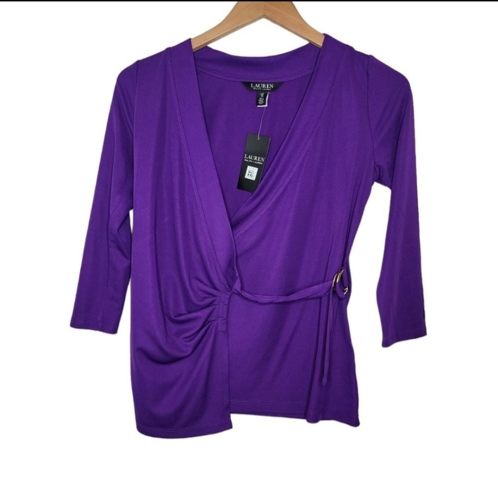 NWT Lauren Ralph Lauren Womens SmallPurple Stretch Jersey Blouse